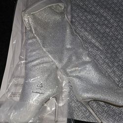 INC Bedazzled Silver Knee High Heel Boots