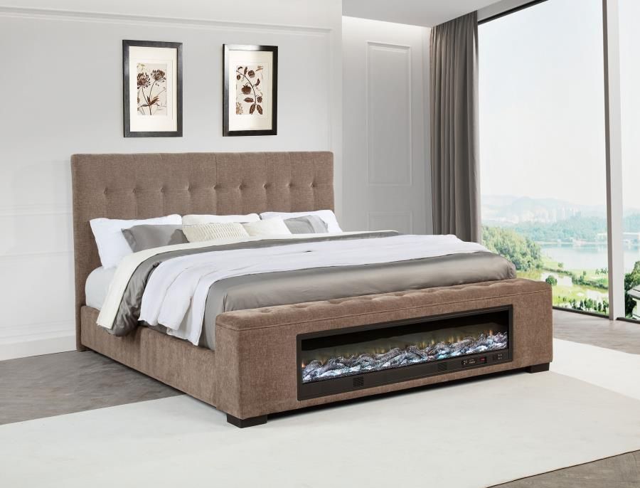 Frame Queen Brown fabric, with Audio flame Visualizer footboard, New Especial price