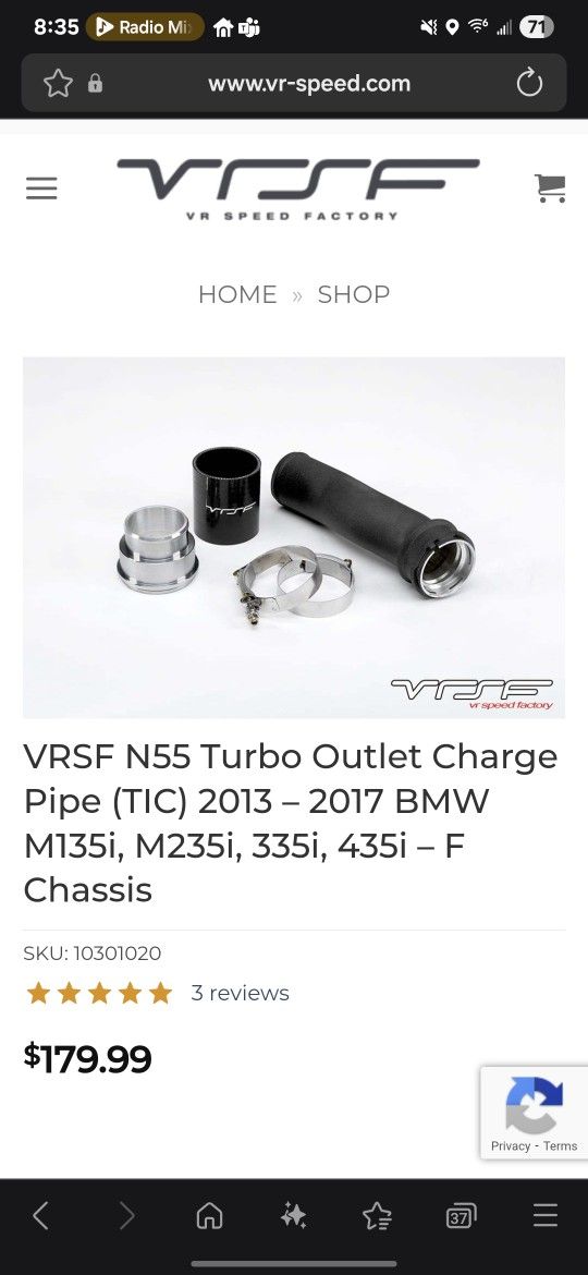VRSF N55 Turbo Outlet Charge Pipe (TIC) 2013 – 2017 BMW M135i, M235i, 335i, 435i – F Chassis