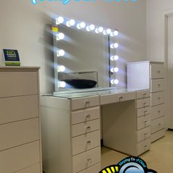 White Led Vanity Desk New Diamond Knobs Dresser 
