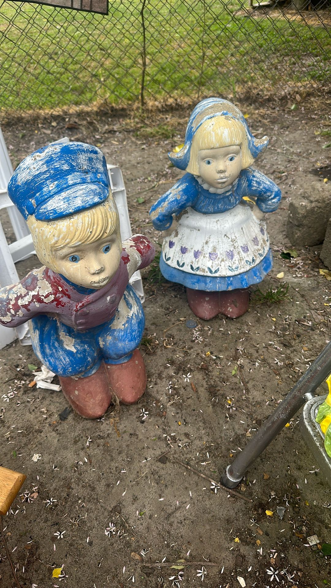 Vintage 1950’s Dutch Boy & Girl Cement Kissing Statues