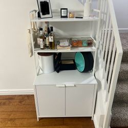 Modern White Storage Shelf with Hidden Litter Box Cabinet or Bar Shelf