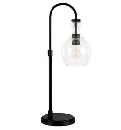 Henn&Hart 27" Tall Arc Table Lamp with Glass Shade in Blackened Bronze/Seeded