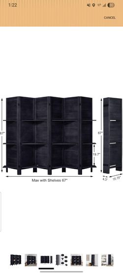 Black Wood Room Divider with Shelves