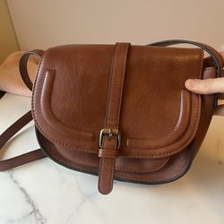 Brown Faux Leather Cross Body Bag 