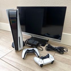 Playstation 5 Disc Version Full Setup For Sale! Console + 2 Controllers + Cords + Monitor!