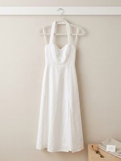 White Halter Midi Dress with Front Slit