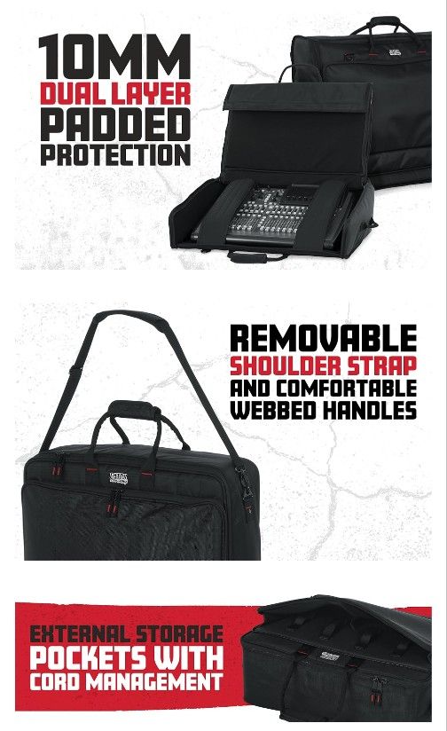 Gator Cases Padded Large Format Mixer Carry Bag; Fits Mixers Such as Behringer X32 | 36" x 21" x 8" (G-MIXERBAG-3621)