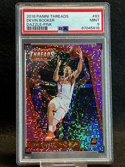 2018 Panini Threads 💥 Devin Booker 💥 Dazzle Pink 63/75 PSA 9 Mint 💎 - Phoenix Suns