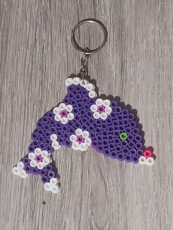 Purple Flower Dolphin Made Of Peler Beads