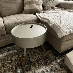 Modern Grey/Wooden Mid Century Ottoman End Table