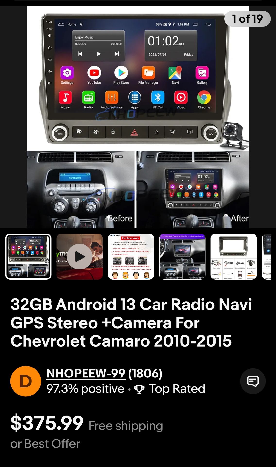 Car Stereo For Camero 2008-2015Android 13 In, 