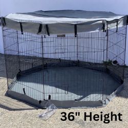 36” Tall Dog Playpen With Cover Dog Run, Dog Cage 8 Panels Fence with Door