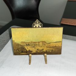 Italian Scene W/ Ornate Gold  Easel 5 1/2 “ Tall