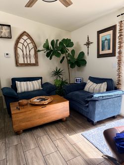 Navy Blue Oversized Chair & Matching Ottoman – Excellent Condition