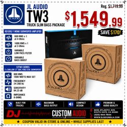 JL TW3 Series Truck Bass System RD1000/1 Mono Subwoofer Amplifier 12TW3 Shallow 12" Dual Voice Coil Speakers 1600 Watts Package 🚨 Payment Options Ava