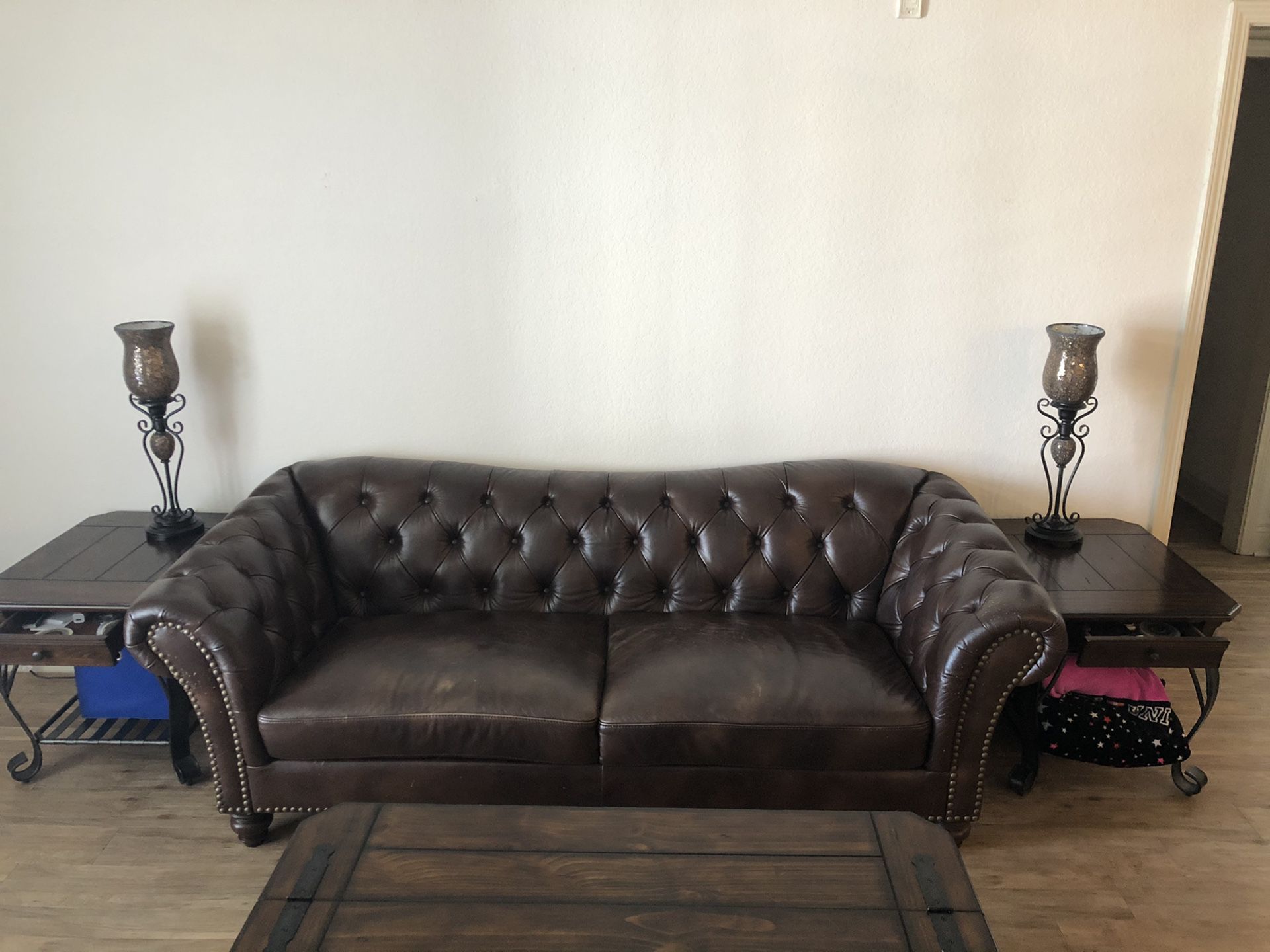 Brown leather couch living room set