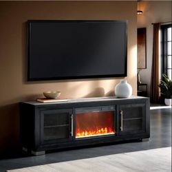 Tv Stand W Fireplace ASHBOURNE Black Finish. New Especial Price 