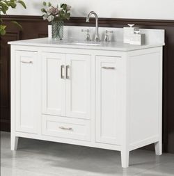 Brand New White 43'Inch Bathroom Vanity w Sink Marble Countertop