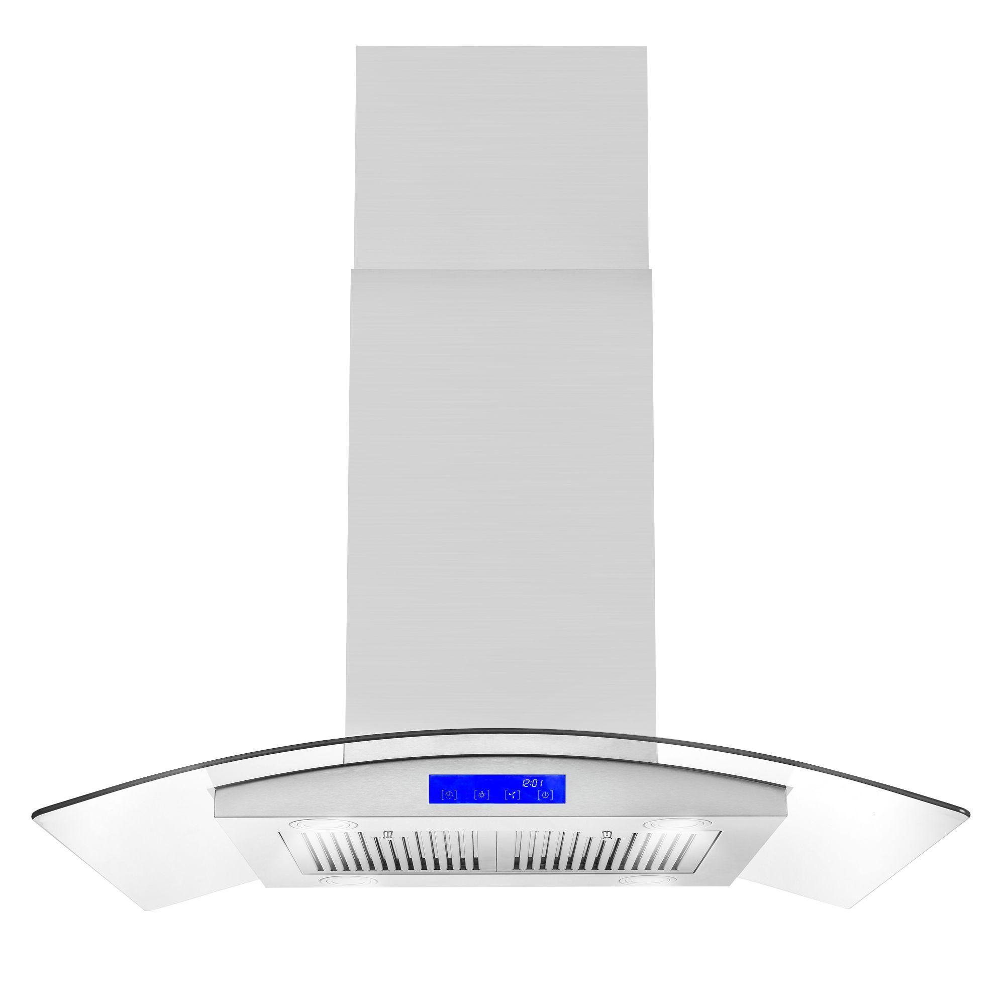 New Open Box 36" Stainless Steel Island Range Hood with Digital Touch Controls, Glass Canopy