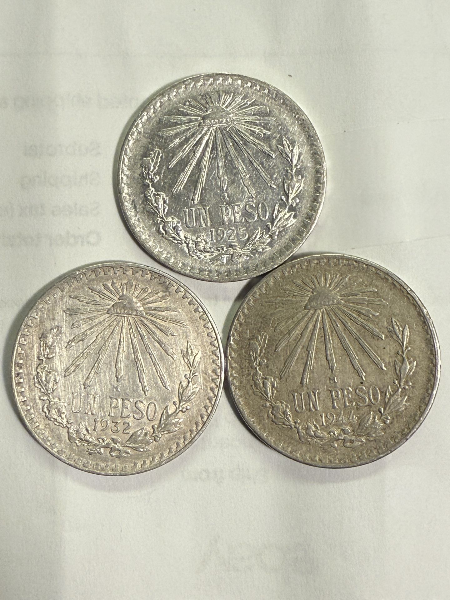 Lot Of 3 .720 Mexican Peso Silver Coins 