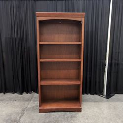 Brown Oak Five-Shelf Bookcase with Arched Top
