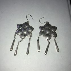 Vintage Sterling Silver Dangle Earrings – Floral Star Design