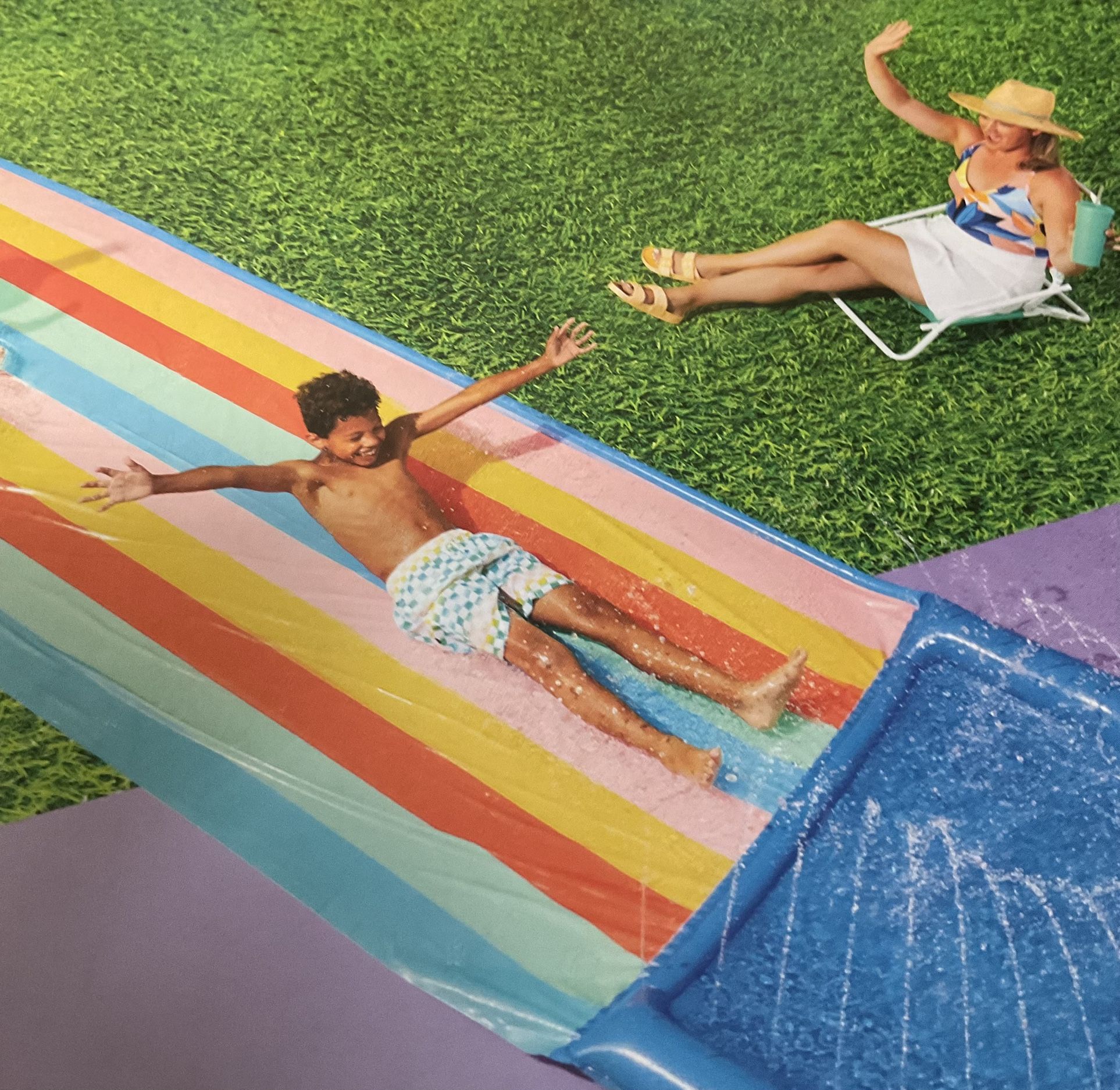 Sun Squad 18 Ft. Rainbow Summer Inflatable Water Slide w/Sprinklers & Repair Kit