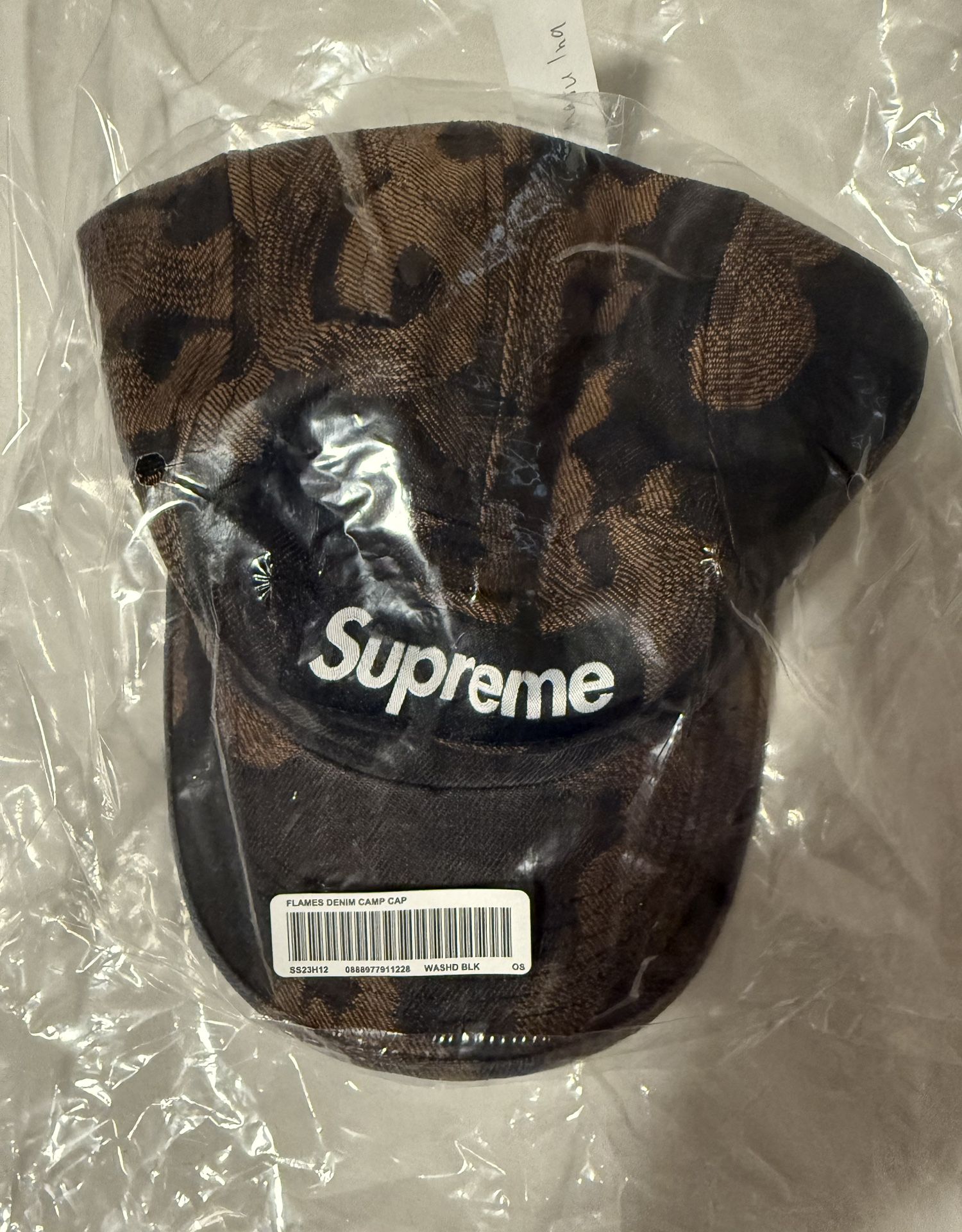 Supreme Flames Jacquard Denim Camp Cap Washed Black *NEW*