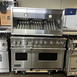 Viking 48”Wide Gas Range Stove In Stainless Steel And Viking 48”Range Hood 
