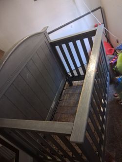 Gray Wood Baby Crib