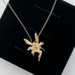 14k Gold Tinkerbell Fairy Charm Necklace 