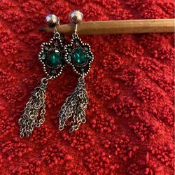 Dangling Silver And Blue/Green Stones 