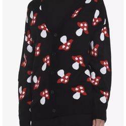 Thorn & Fable Red Mushroom Button-Front Girls Cardigan