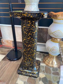 Ceramic black & gold tall pedestal table