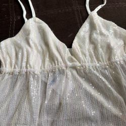 White Sequin Spaghetti Strap Top