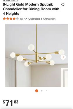 8-Light Gold Modern Sputnik Chandelier for Dining Room with 4 Heights