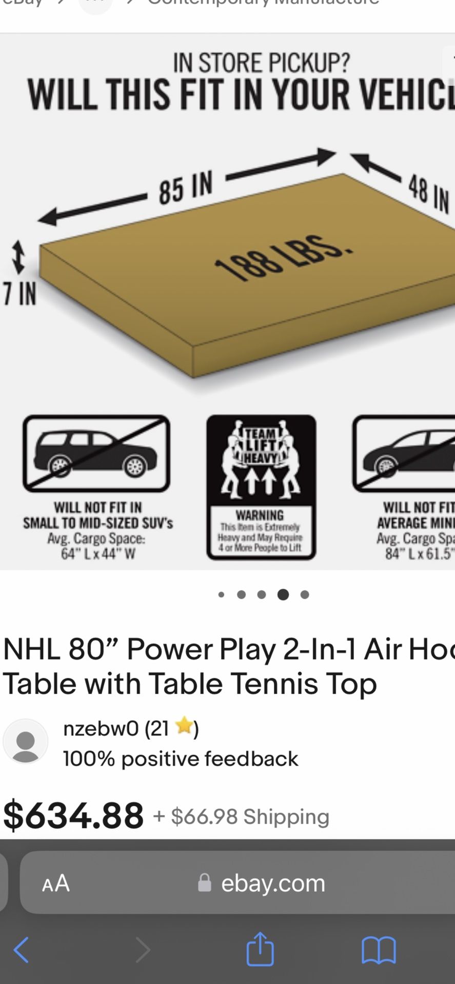 NHL 80” Power Play 2 N 1 Air hockey With Table Tennis 
