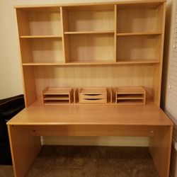 Light Brown Desk With Hutch