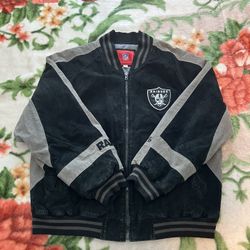 Raiders Vintage Suede Leather Jacket Black Grey Size XL