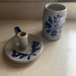 Pottery Candle Holder And Mug