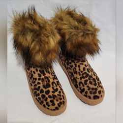 Calf Ankle Boots Faux Fur Tassel Shoes Size 8.5