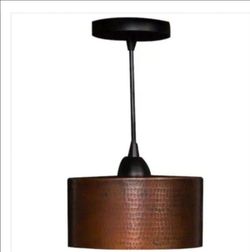 Premier Copper Products 1-Light Hammered Copper Ceiling Mount Cylinder Pendant in Oil Rubbed Bronze