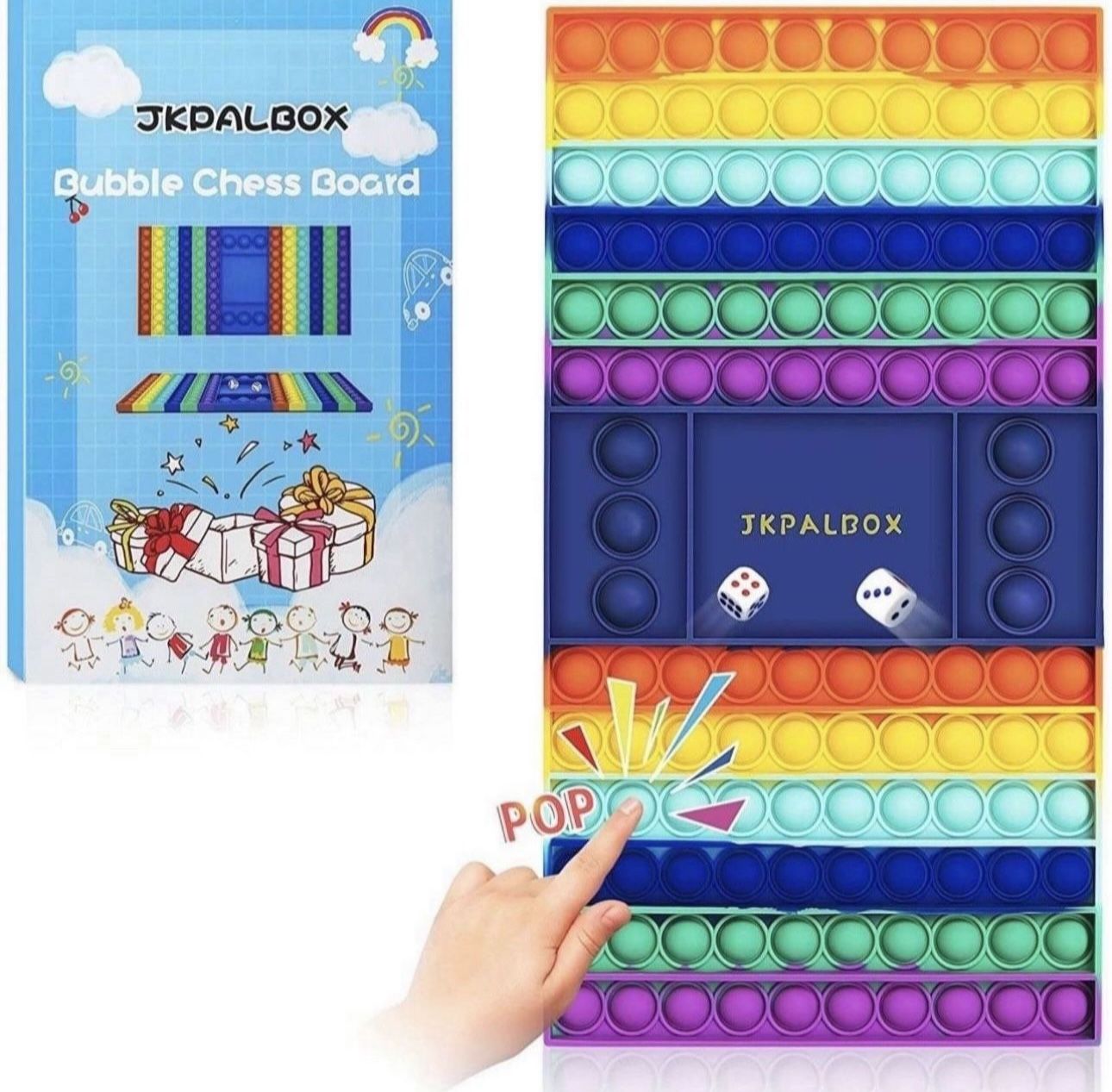 JKPALBOX Big Size Pop Game Fidget Toys with Customized Packaging Box, Board Game with 2 Dices, Safe Material, Stress Relief Educational Toy, Interacti