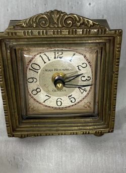 VINTAGE - TIMEWORKS INC- JEAN ROUSSEAU GENEVA - SQUARE BOX BRASS TABLE CLOCK