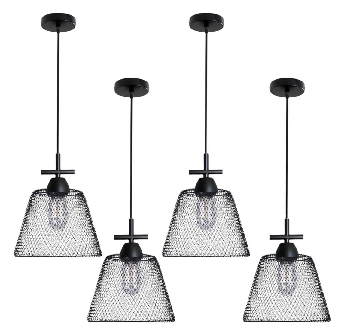 4 packs Iron Metal Mesh Cage Pendant Lanterns , Industrial Suspension Lamps
