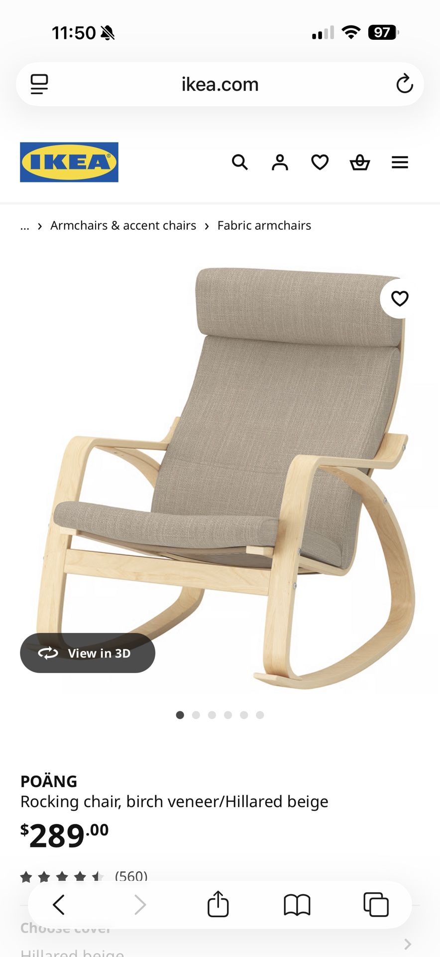 IKEA POÄNG Rocking chair, birch veneer/Hillared beige
