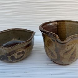 Vintage Handcrafted Stoneware  Pitcher And Bowl Studio Pottery Set