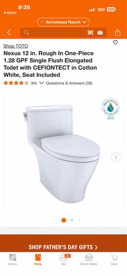 Shop TOTO Nexus 12 in. Rough In One-Piece 1.28 GPF Single Flush Elongated Toilet with CEFIONTECT in Cotton White, Seat Included 食文文食 (65) V Questions