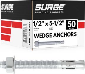 1/2" x 5-1/2" Zinc-Plated Wedge Anchors for Concrete & Cement (Box of 50) -NEW (3472/13)